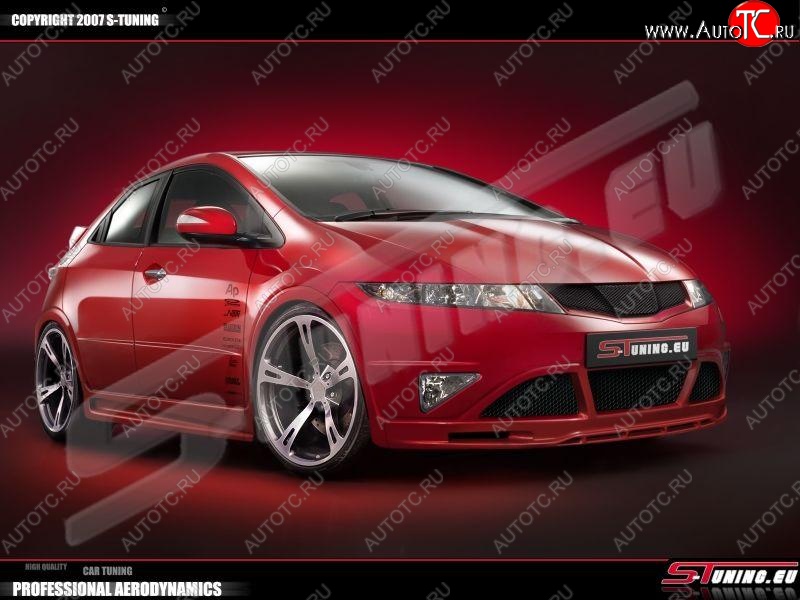 3 449 р. Накладка на передний бампер S-tuning Honda Civic FK,FN хэтчбэк 5 дв. дорестайлинг (2005-2008)  с доставкой в г. Омск