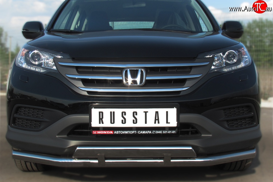 22 799 р. Защита переднего бампера (2 трубыØ63 и 42 мм, нержавейка) SLITKOFF  Honda CR-V  RM1,RM3,RM4 (2012-2015) дорестайлинг  с доставкой в г. Омск