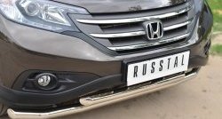 21 649 р. Защита переднего бампера (2 трубыØ63 мм, нержавейка) SLITKOFF  Honda CR-V  RM1,RM3,RM4 (2012-2015) дорестайлинг  с доставкой в г. Омск. Увеличить фотографию 2