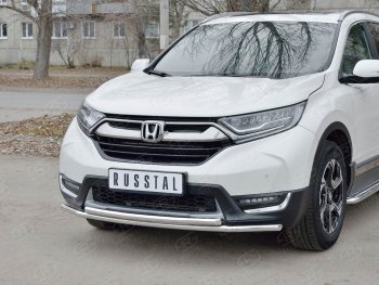 17 449 р. Защита переднего бампера (2 трубыØ42 мм, нержавейка) SLITKOFF Honda CR-V RW,RT дорестайлинг (2016-2020)  с доставкой в г. Омск. Увеличить фотографию 2