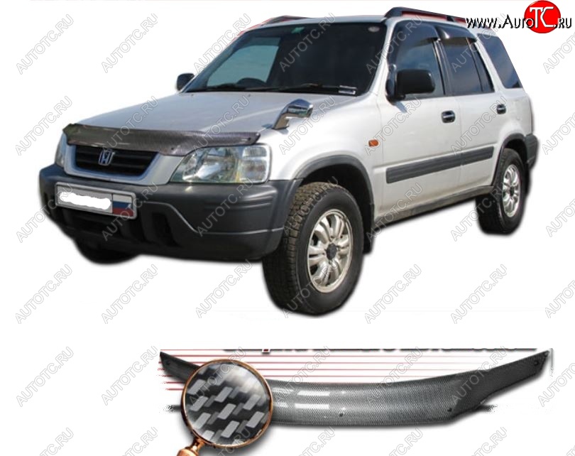 2 299 р. Дефлектор капота CA-Plastiс  Honda CR-V  RD1,RD2,RD3 (1995-2001)  дорестайлинг, рестайлинг (Шелкография карбон-серебро)  с доставкой в г. Омск