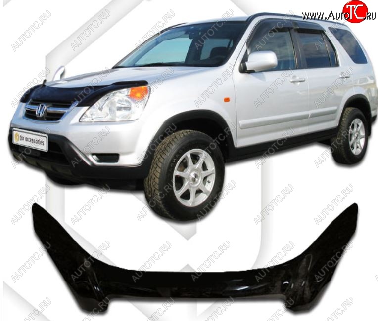 2 569 р. Дефлектор капота CA-Plastiс exclusive Honda CR-V RD4,RD5,RD6,RD7,RD9  дорестайлинг (2001-2004) (Classic черный, Без надписи)  с доставкой в г. Омск