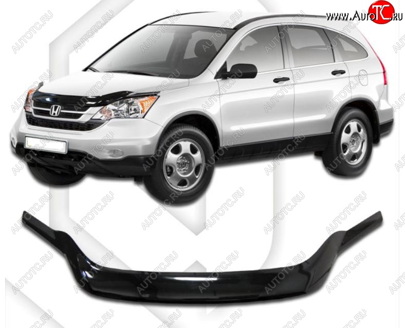 2 299 р. Дефлектор капота CA-Plastiс exclusive  Honda CR-V  RE1,RE2,RE3,RE4,RE5,RE7 (2009-2012) рестайлинг (Classic черный, Без надписи)  с доставкой в г. Омск