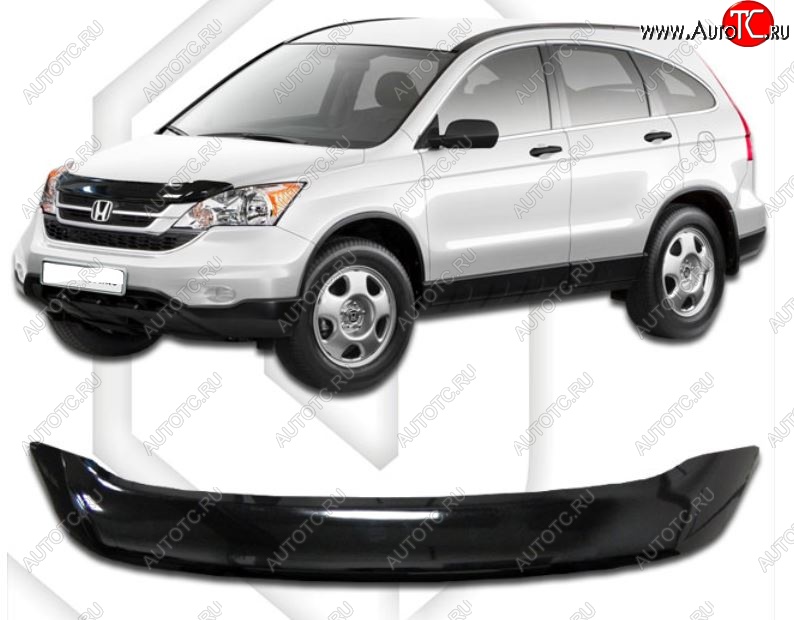 1 999 р. Дефлектор капота CA-Plastic  Honda CR-V  RE1,RE2,RE3,RE4,RE5,RE7 (2009-2012) рестайлинг (Classic черный, Без надписи)  с доставкой в г. Омск