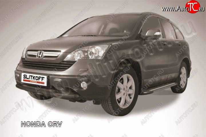 8 999 р. Защита переднего бампера из труб d57+d57 Slitkoff Honda CR-V RE1,RE2,RE3,RE4,RE5,RE7 рестайлинг (2009-2012) (Цвет: серебристый)  с доставкой в г. Омск