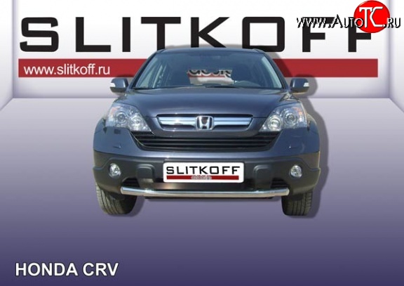 10 099 р. Одинарная защита переднего бампера из трубы диаметром 57 мм Slitkoff  Honda CR-V  RE1,RE2,RE3,RE4,RE5,RE7 (2009-2012) рестайлинг (Нержавейка, Полированная)  с доставкой в г. Омск