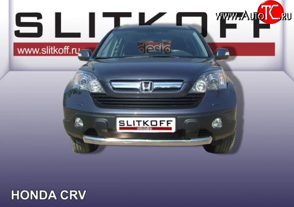 11 699 р. Одинарная защита переднего бампера диаметром 76 мм Slitkoff  Honda CR-V  RE1,RE2,RE3,RE4,RE5,RE7 (2009-2012) рестайлинг (Нержавейка, Полированная)  с доставкой в г. Омск