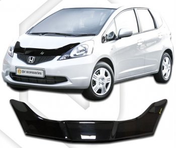 2 079 р. Дефлектор капота CA-Plastic  Honda Fit  GE (2007-2010) дорестайлинг (Classic черный, Без надписи)  с доставкой в г. Омск. Увеличить фотографию 1