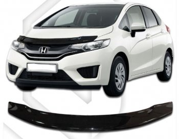 1 839 р. Дефлектор капота CA-Plastiс  Honda Fit ( GP,GK,  3,  3 GP,GK) (2013-2020)  дорестайлинг, GP,GK 1-ый рестайлинг, 2-ой рестайлинг (Classic черный, Без надписи)  с доставкой в г. Омск. Увеличить фотографию 1