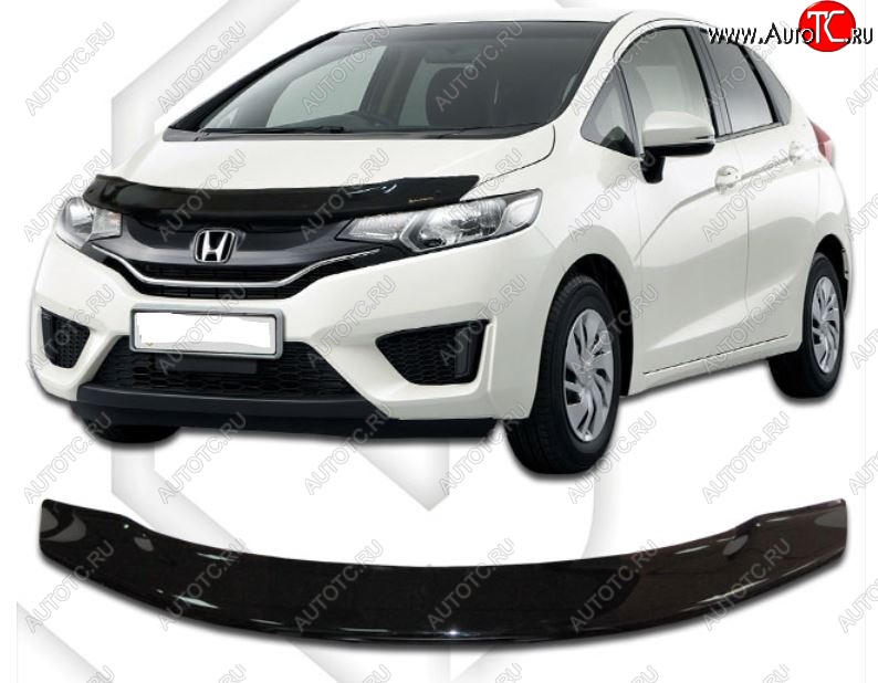 1 839 р. Дефлектор капота CA-Plastiс  Honda Fit ( GP,GK,  3,  3 GP,GK) (2013-2020)  дорестайлинг, GP,GK 1-ый рестайлинг, 2-ой рестайлинг (Classic черный, Без надписи)  с доставкой в г. Омск