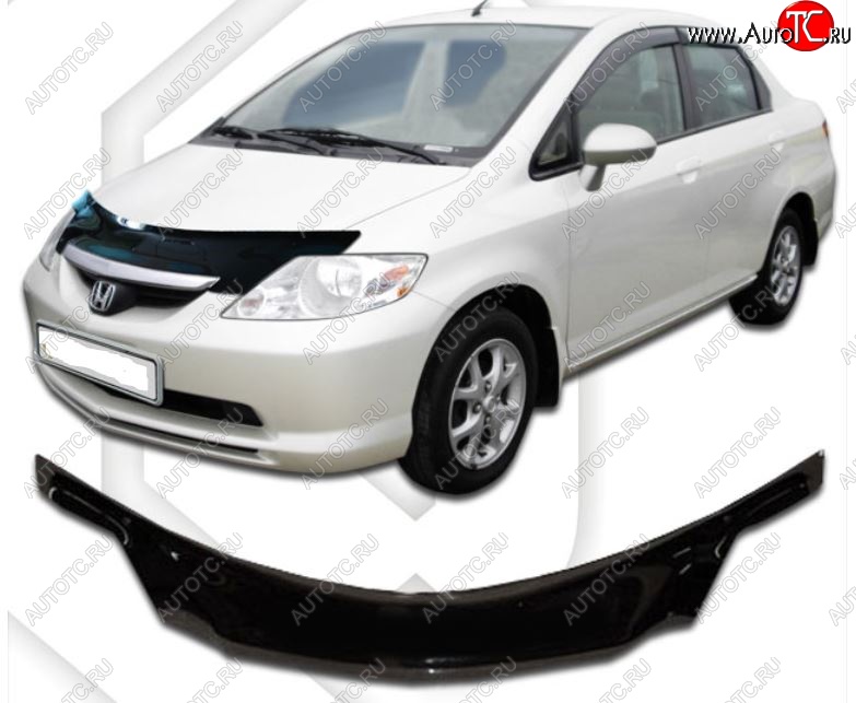 2 079 р. Дефлектор капота (D-6;7;8;9) CA-Plastiс exclusive  Honda Fit Aria  GD (2002-2005) дорестайлинг седан (Classic черный, Без надписи)  с доставкой в г. Омск