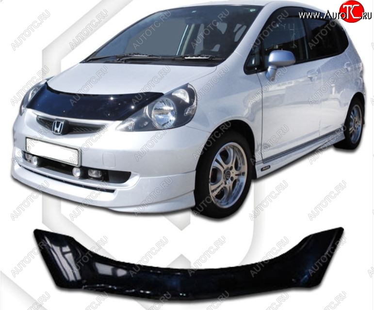 1 999 р. Дефлектор капота GD1-GD4 CA-Plastic  Honda Fit  1 (2001-2007) GD дорестайлинг, GD 1-ый рестайлинг, GD 2-ой рестайлинг (Classic черный, Без надписи)  с доставкой в г. Омск