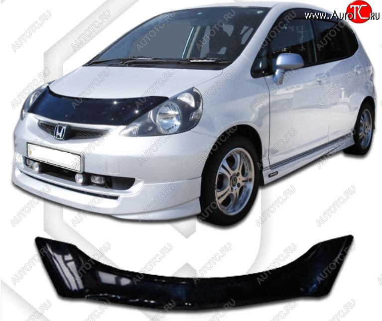 2 199 р. Дефлектор капота CA-Plastic  Honda Jazz (2001-2008) (Classic черный, Без надписи)  с доставкой в г. Омск