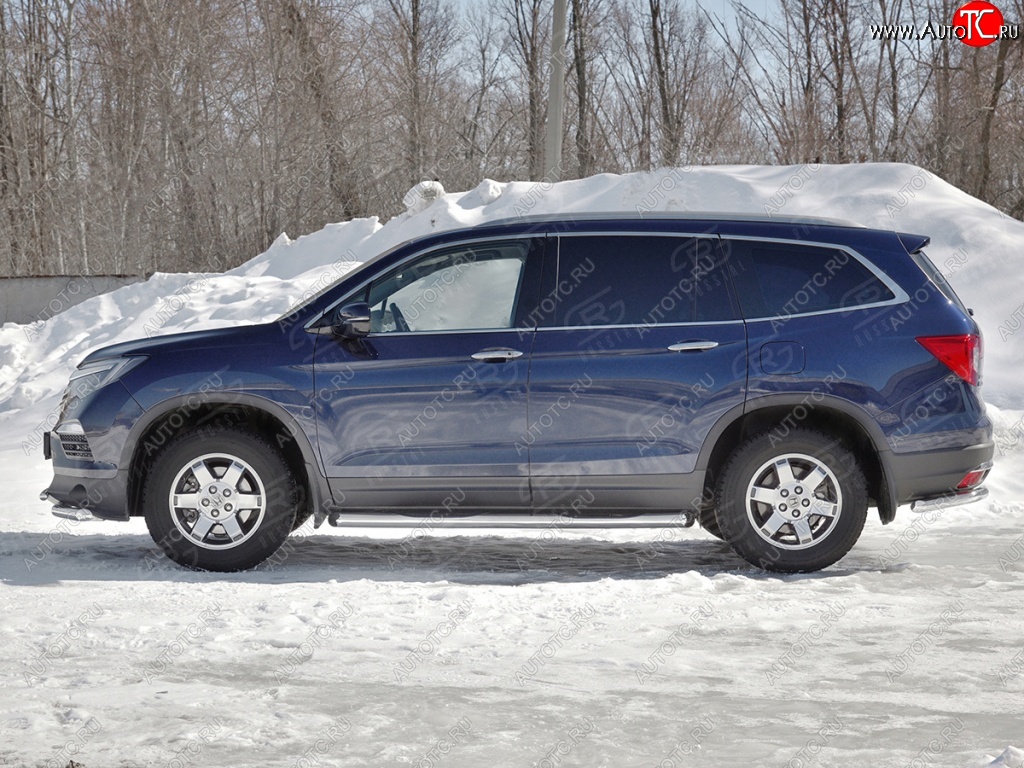 21 599 р. Пороги труба d76 с накладкой SLITKOFF (вариант №1)  Honda Pilot  YF6 (2016-2019) дорестайлинг  с доставкой в г. Омск