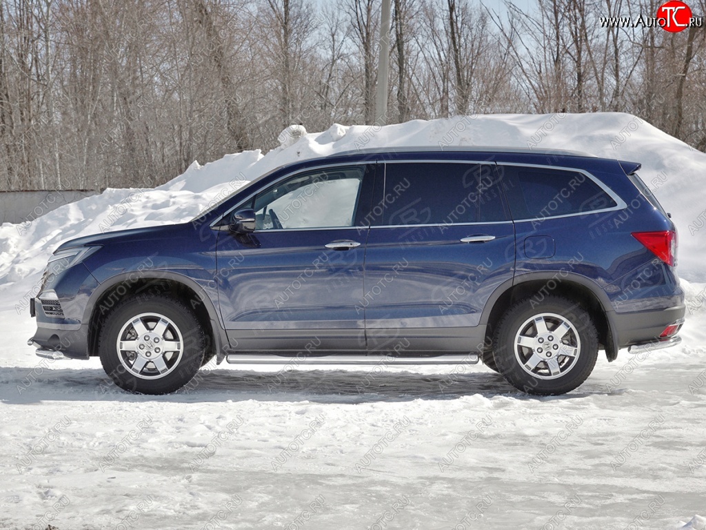 21 599 р. Пороги труба d76 с накладкой SLITKOFF (вариант №3)  Honda Pilot  YF6 (2016-2019) дорестайлинг  с доставкой в г. Омск