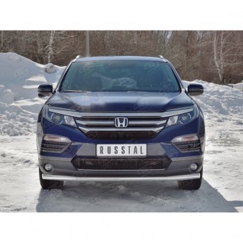 16 349 р. Защита переднего бампера (Ø63 мм, нержавейка) Russtal  Honda Pilot  YF6 (2016-2019) дорестайлинг  с доставкой в г. Омск. Увеличить фотографию 3