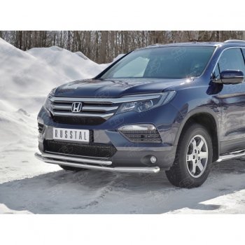 20 799 р. Защита переднего бампера (2 трубы Ø63 и 42 мм, нержавейка) Russtal Honda Pilot YF6 дорестайлинг (2016-2019)  с доставкой в г. Омск. Увеличить фотографию 3