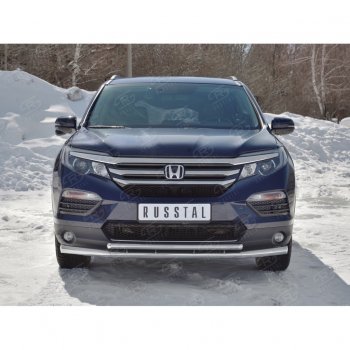 20 799 р. Защита переднего бампера (2 трубы Ø63 и 42 мм, нержавейка) Russtal Honda Pilot YF6 дорестайлинг (2016-2019)  с доставкой в г. Омск. Увеличить фотографию 4