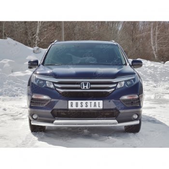 23 699 р. Защита переднего бампера (2 трубы Ø63 и 75х42 мм, нержавейка) Russtal Honda Pilot YF6 дорестайлинг (2016-2019)  с доставкой в г. Омск. Увеличить фотографию 4