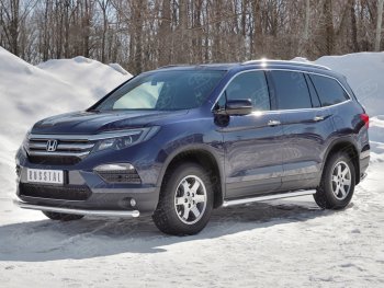 16 349 р. Защита переднего бампера (Ø63 мм, нержавейка) Russtal Honda Pilot YF6 дорестайлинг (2016-2019)  с доставкой в г. Омск. Увеличить фотографию 1