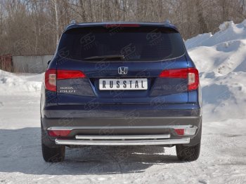 20 849 р. Защита заднего бампера (2 трубы Ø63 и 42 мм, нержавейка) Russtal  Honda Pilot  YF6 (2016-2019) дорестайлинг  с доставкой в г. Омск. Увеличить фотографию 4