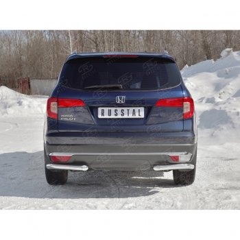 15 299 р. Защита заднего бампера (Ø63 мм уголки, нержавейка) Russtal Honda Pilot YF6 дорестайлинг (2016-2019)  с доставкой в г. Омск. Увеличить фотографию 4