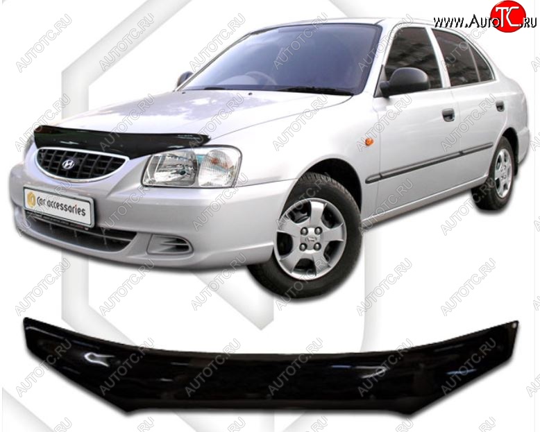 1 989 р. Дефлектор капота CA-Plastic Hyundai Accent седан ТагАЗ (2001-2012) (Classic черный, Без надписи)  с доставкой в г. Омск