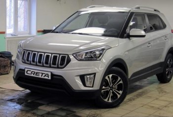 Решётка радиатора Next Hyundai Creta GS рестайлинг (2019-2021)  (цвет: Чёрный матовый с серебристым выделением ноздрей)