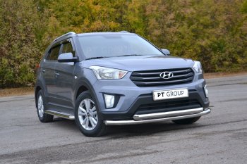 Защита переднего бампера двойная из труб d63/63 мм Petroil Tuning Hyundai Creta GS рестайлинг (2019-2021)  (Нержавеющая полированная сталь)