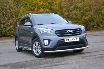 21 099 р. Защита переднего бампера одинарная из трубы d63 мм Petroil Tuning Hyundai Creta GS дорестайлинг (2015-2019) (Нержавеющая полированная сталь)  с доставкой в г. Омск. Увеличить фотографию 2