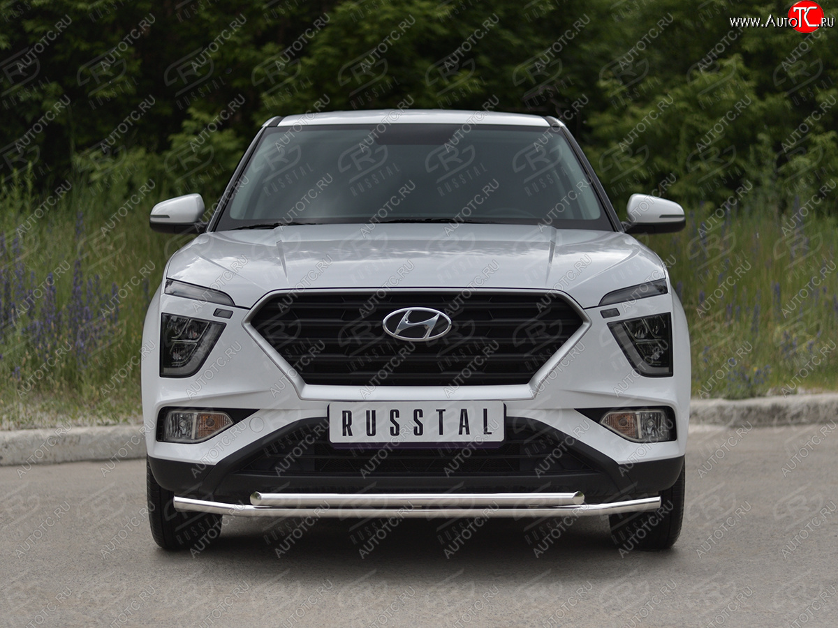 13 299 р. Защита переднего бампера (2 трубы Ø42 мм, нержавейка) SLITKOFF  Hyundai Creta  SU (2020-2022)  с доставкой в г. Омск