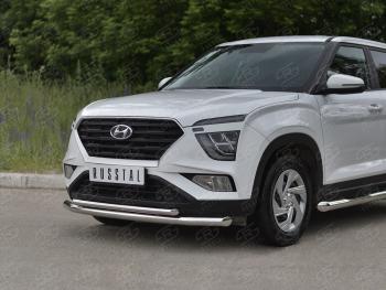 14 099 р. Защита переднего бампера (2 трубы Ø63 и 42 мм, нержавейка) SLITKOFF Hyundai Creta SU (2020-2022)  с доставкой в г. Омск. Увеличить фотографию 2