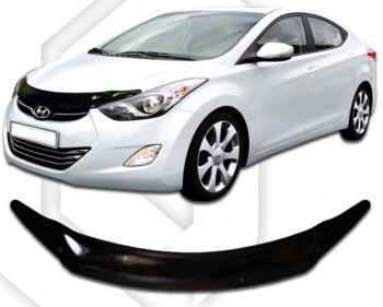 1 839 р. Дефлектор капота CA-Plastiс  Hyundai Elantra  MD (2010-2013) дорестайлинг (Classic черный, Без надписи)  с доставкой в г. Омск. Увеличить фотографию 1