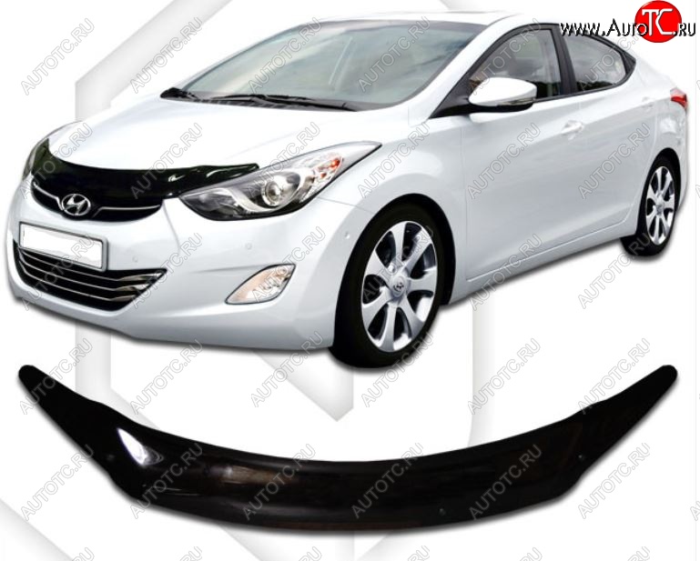 1 839 р. Дефлектор капота CA-Plastiс  Hyundai Elantra  MD (2010-2013) дорестайлинг (Classic черный, Без надписи)  с доставкой в г. Омск