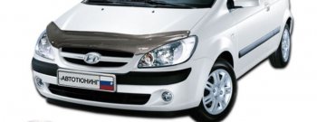 2 199 р. Дефлектор капота CA-Plastiс  Hyundai Getz  TB (2005-2010) хэтчбэк 5 дв. рестайлинг (Шелкография карбон-серебро)  с доставкой в г. Омск. Увеличить фотографию 1