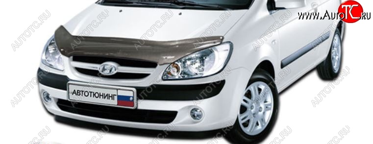 2 199 р. Дефлектор капота CA-Plastiс  Hyundai Getz  TB (2005-2010) хэтчбэк 5 дв. рестайлинг (Шелкография карбон-серебро)  с доставкой в г. Омск