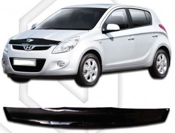 1 759 р. Дефлектор капота CA-Plastic Hyundai i20 PB хэтчбэк дорестайлинг (2008-2012) (Classic черный, Без надписи)  с доставкой в г. Омск. Увеличить фотографию 1