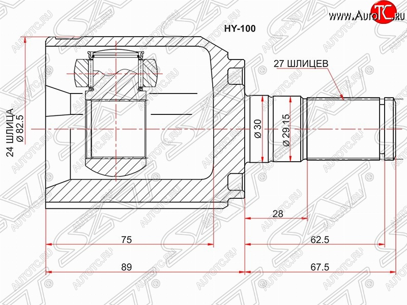 3 169 р. Шрус (внутренний) SAT (24*27*30 мм)  Hyundai IX35  LM (2009-2018), Hyundai Tucson  LM (2010-2017), KIA Sportage  3 SL (2010-2016)  с доставкой в г. Омск