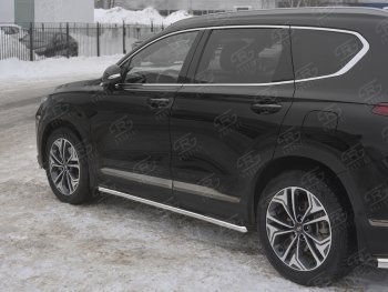 Защита порогов из трубы d42 Russtal Hyundai Santa Fe TM дорестайлинг (2018-2021)  (Вариант 1 (со скосами на торцах))