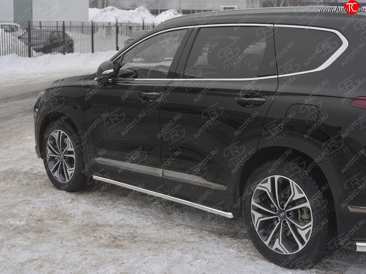 14 299 р. Защита порогов из трубы d42 Russtal Hyundai Santa Fe TM дорестайлинг (2018-2021) (Вариант 1 (со скосами на торцах))  с доставкой в г. Омск