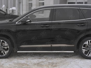 14 299 р. Защита порогов из трубы d42 Russtal Hyundai Santa Fe TM дорестайлинг (2018-2021) (Вариант 1 (со скосами на торцах))  с доставкой в г. Омск. Увеличить фотографию 3