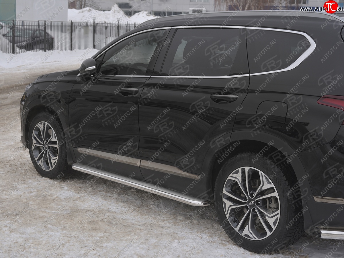 30 999 р. Пороги из трубы d42 с листом SLITKOFF  Hyundai Santa Fe  TM (2018-2021) дорестайлинг (Лист нерж, проф. нерж)  с доставкой в г. Омск