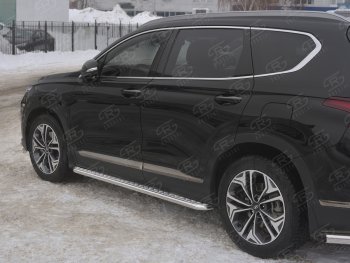 20 999 р. Пороги из трубы d42 с листом Russtal Hyundai Santa Fe TM дорестайлинг (2018-2021) (Лист алюм, проф. нерж)  с доставкой в г. Омск. Увеличить фотографию 1