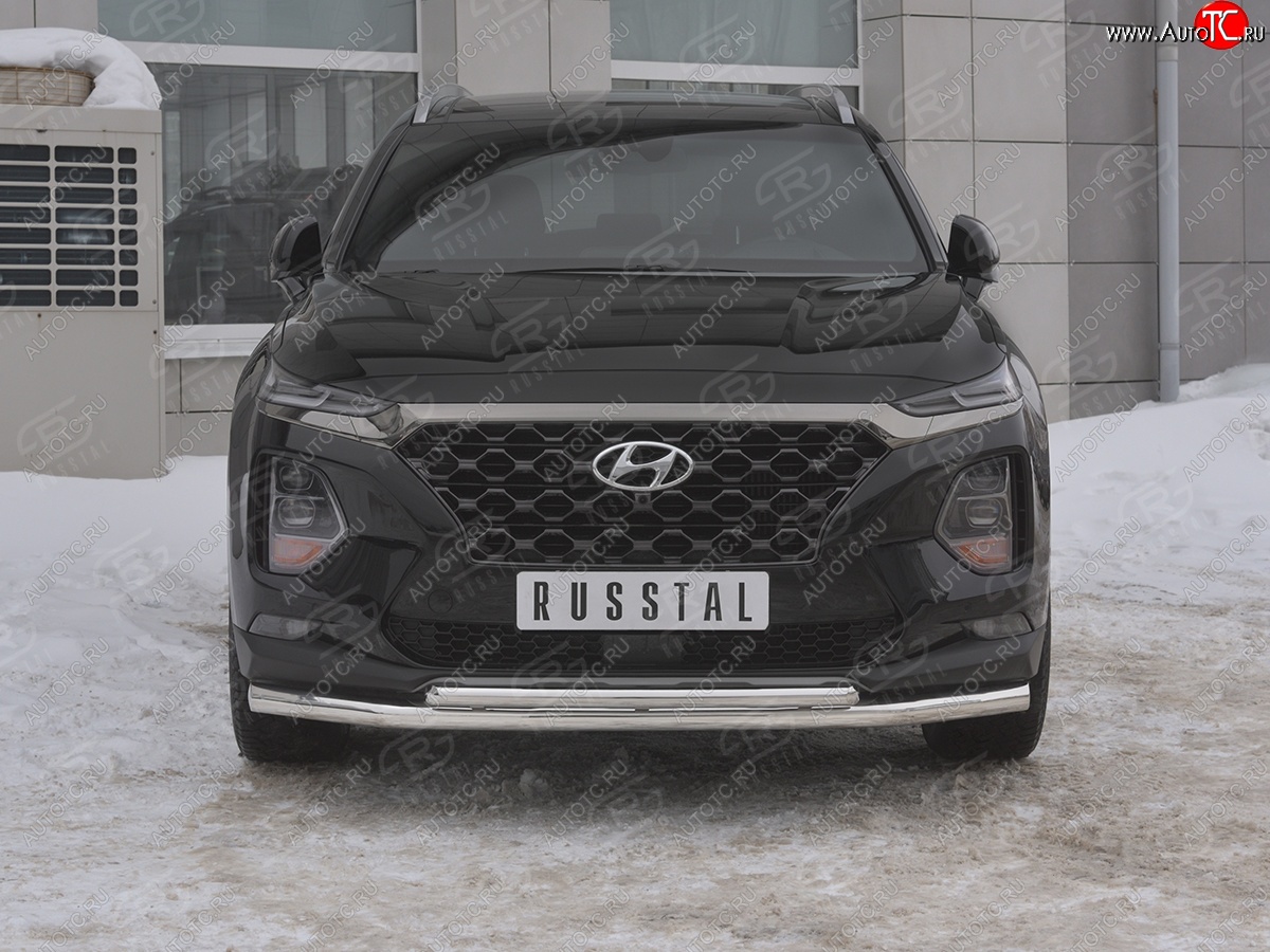 14 999 р. Защита переднего бампера (2 трубы Ø63 и 42 мм, нержавейка) Russtal Hyundai Santa Fe TM дорестайлинг (2018-2021)  с доставкой в г. Омск