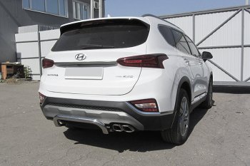 11 449 р. Защита заднего бампера Slitkoff (скоба, d57 мм)  Hyundai Santa Fe  TM (2018-2021) дорестайлинг (Нержавейка, Полированная)  с доставкой в г. Омск. Увеличить фотографию 1