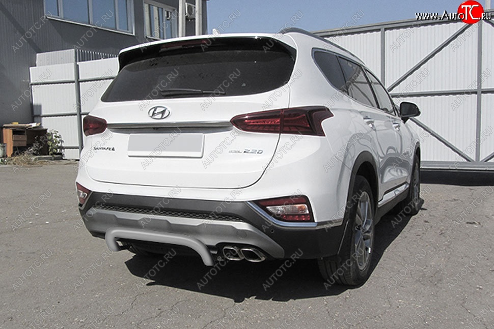 6 949 р. Защита заднего бампера Slitkoff (скоба, d57 мм) Hyundai Santa Fe TM дорестайлинг (2018-2021) (Сталь с полимерным покрытием. Цвет: серебристый)  с доставкой в г. Омск