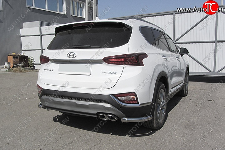 12 299 р. Защита заднего бампера Slitkoff (уголки, d57)  Hyundai Santa Fe  TM (2018-2021) дорестайлинг (Нержавейка, Полированная)  с доставкой в г. Омск