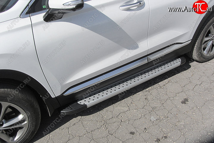 17 399 р. Пороги алюминиевые Slitkoff  Hyundai Santa Fe  TM (2018-2021) дорестайлинг (Standart Silver)  с доставкой в г. Омск