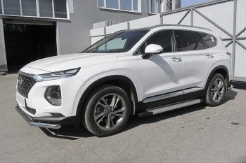 17 399 р. Пороги алюминиевые Slitkoff  Hyundai Santa Fe  TM (2018-2021) дорестайлинг (Standart Silver)  с доставкой в г. Омск. Увеличить фотографию 2