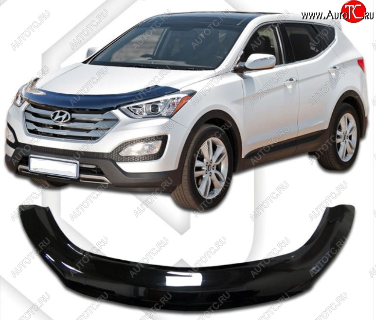 2 699 р. Дефлектор капота CA-Plastiс exclusive  Hyundai Grand Santa Fe  1 DM (2013-2016) дорестайлинг (Classic черный, Без надписи)  с доставкой в г. Омск